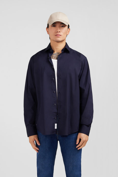 Dark blue shirt in stretch cotton - Image 1