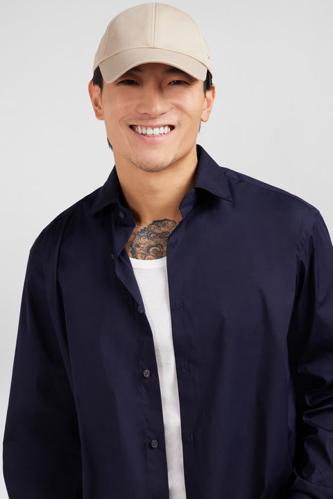 Dark blue shirt in stretch cotton - Image 3