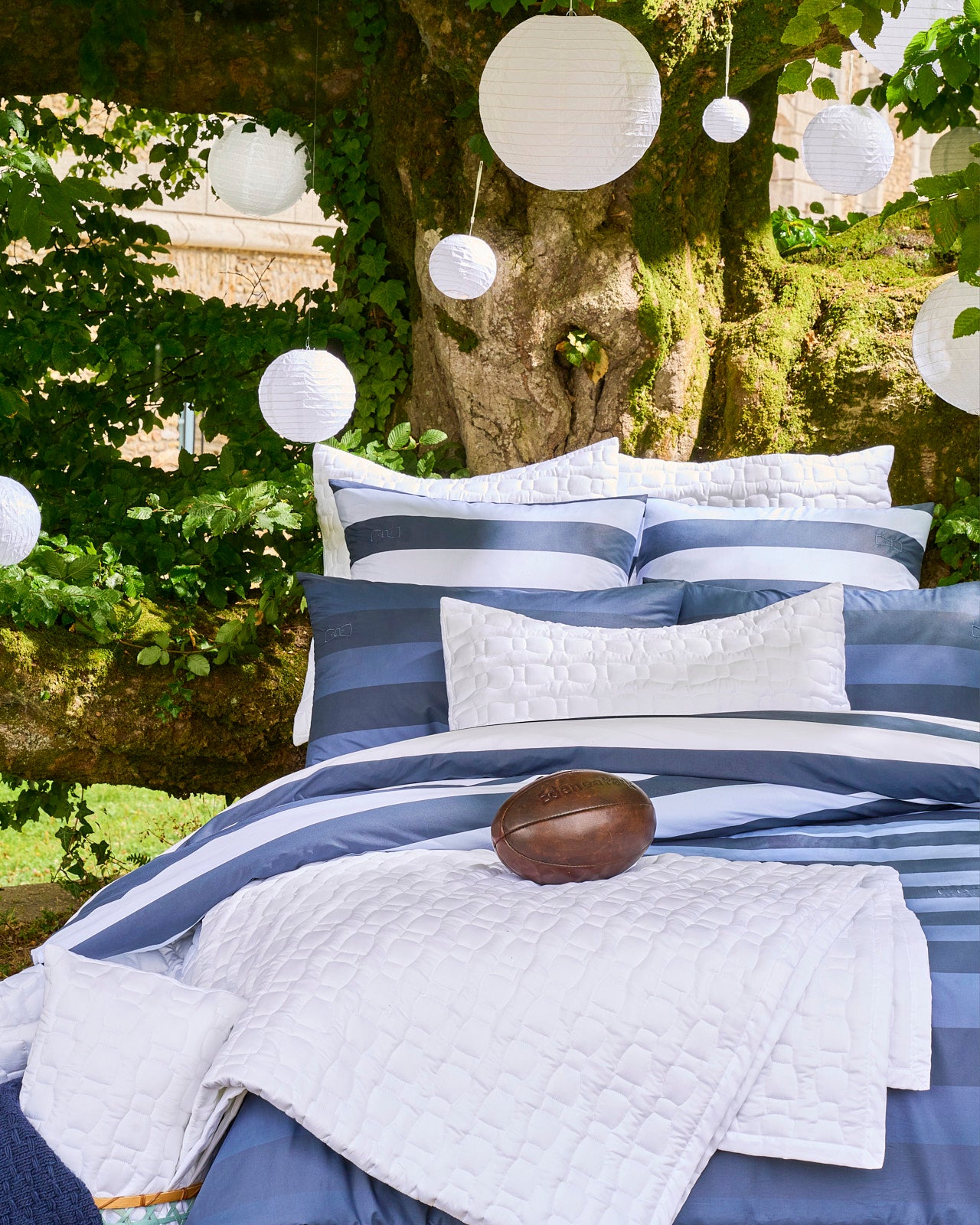 Navy gradient striped cotton percale duvet cover