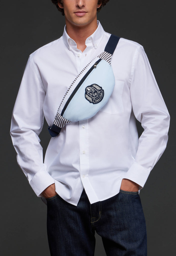 Sky cotton fanny pack and upcycled Pap'Atelier badge