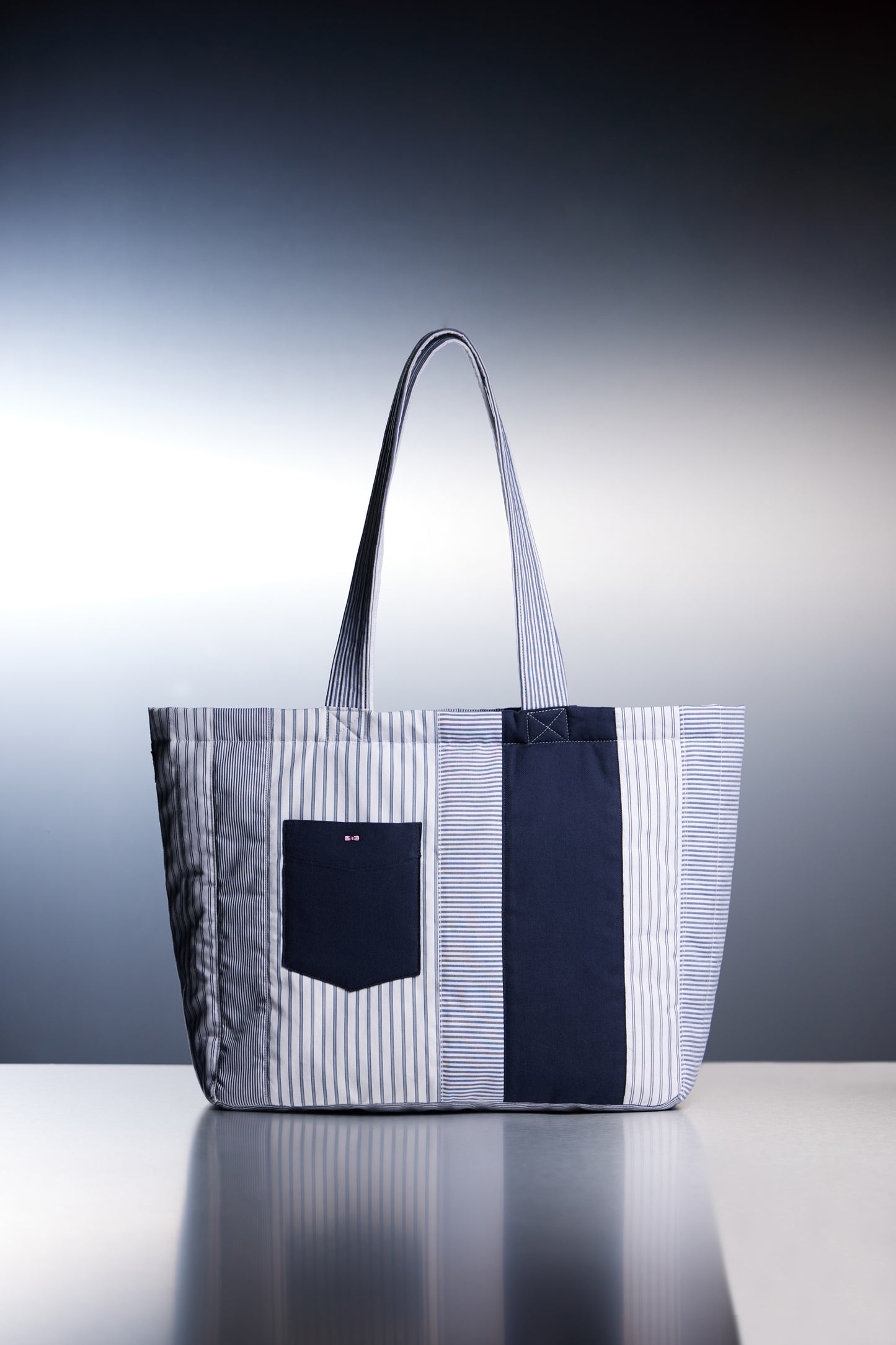 Sac cabas en patchwork de coton rayé upcyclé Pap'Atelier