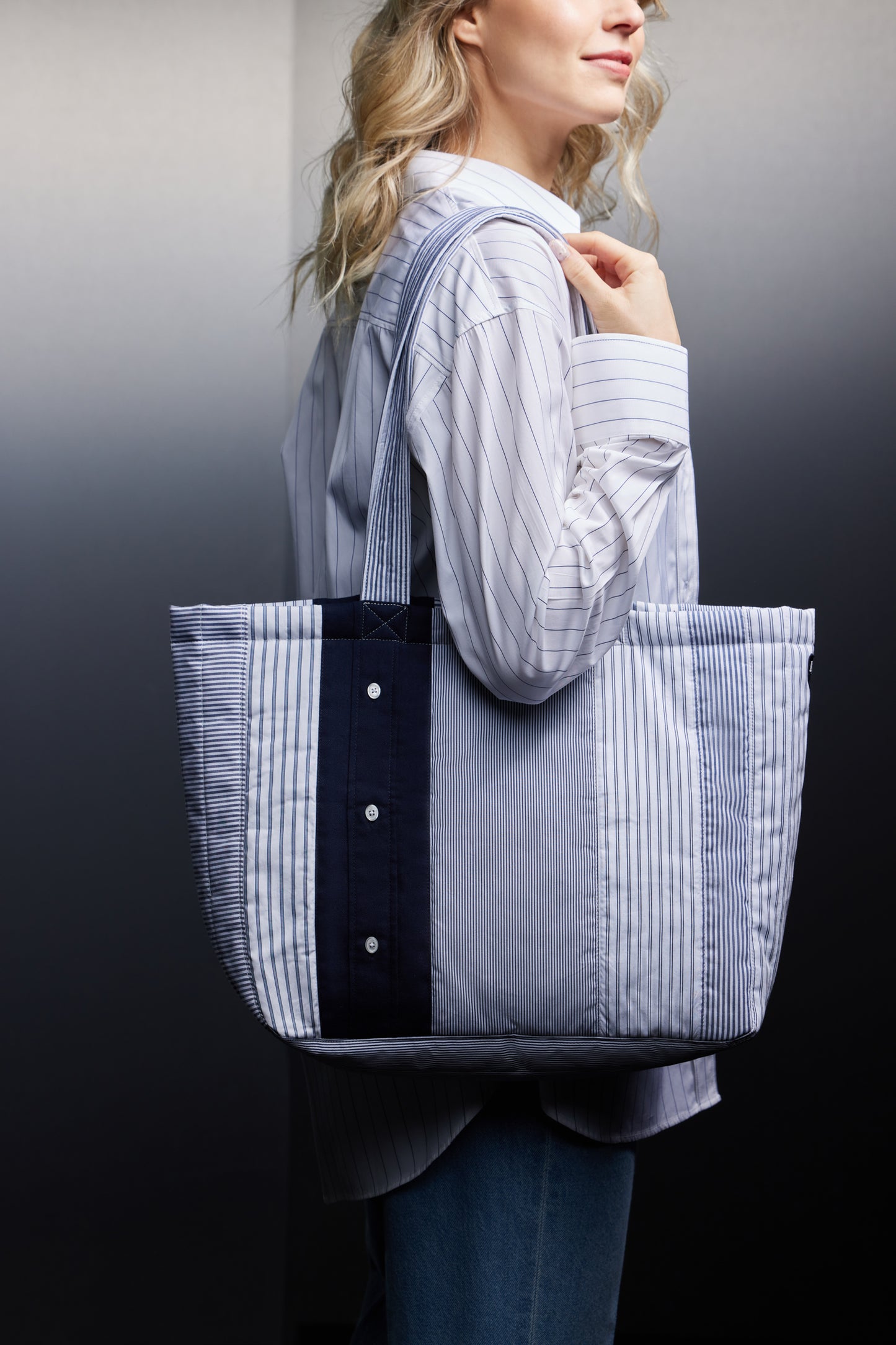 Sac cabas en patchwork de coton rayé upcyclé Pap'Atelier