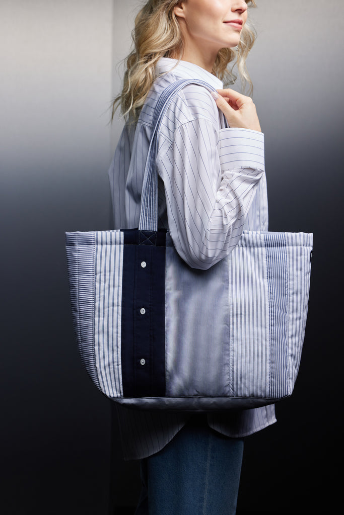 Shopping bag in upcycled striped cotton patchwork Pap'Atelier