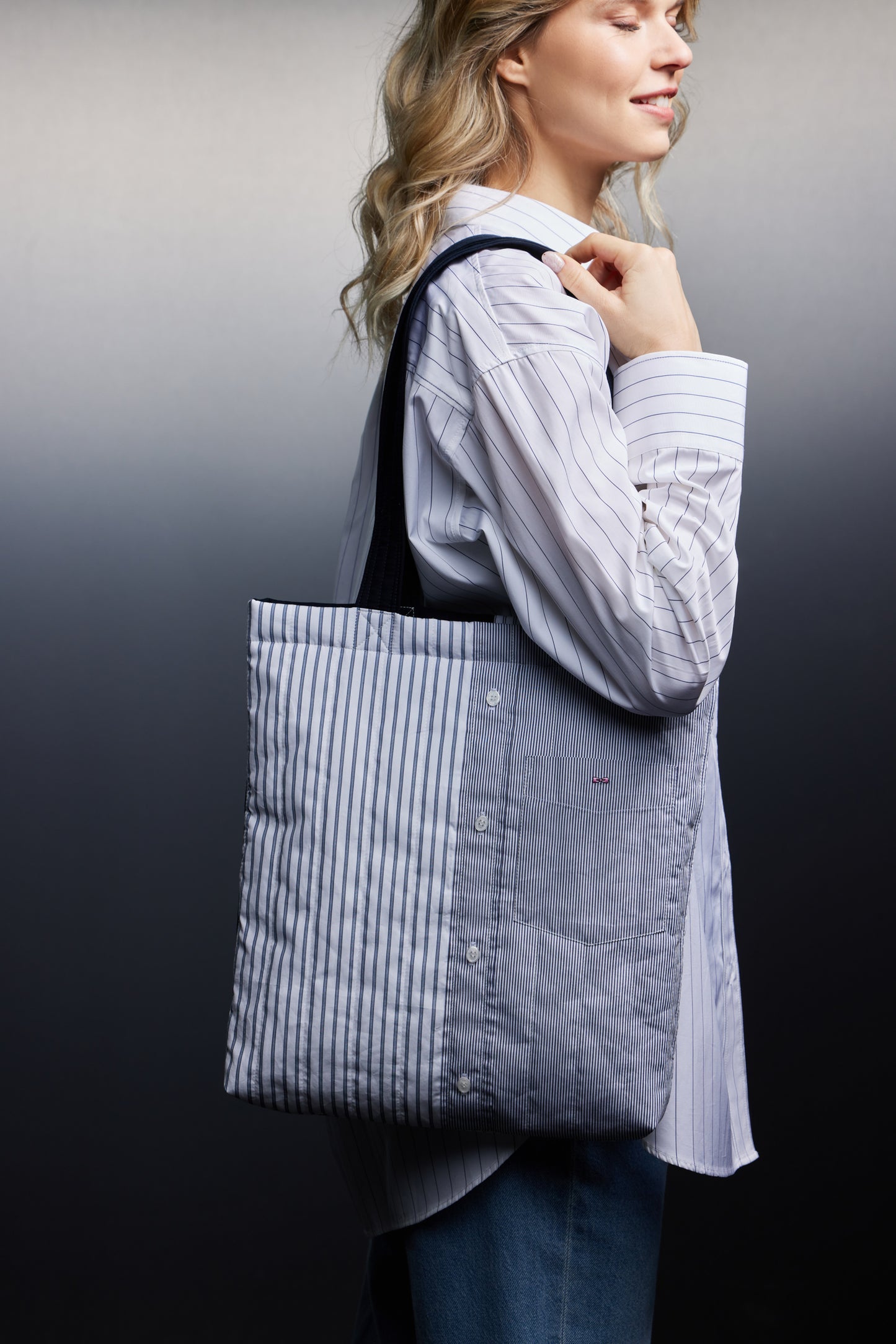 Tote bag en patchwork de coton rayé upcyclé Pap'Atelier