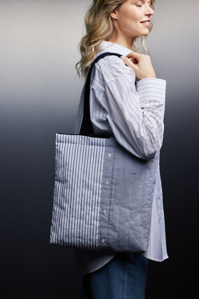 Tote bag en patchwork de coton rayé upcyclé Pap'Atelier