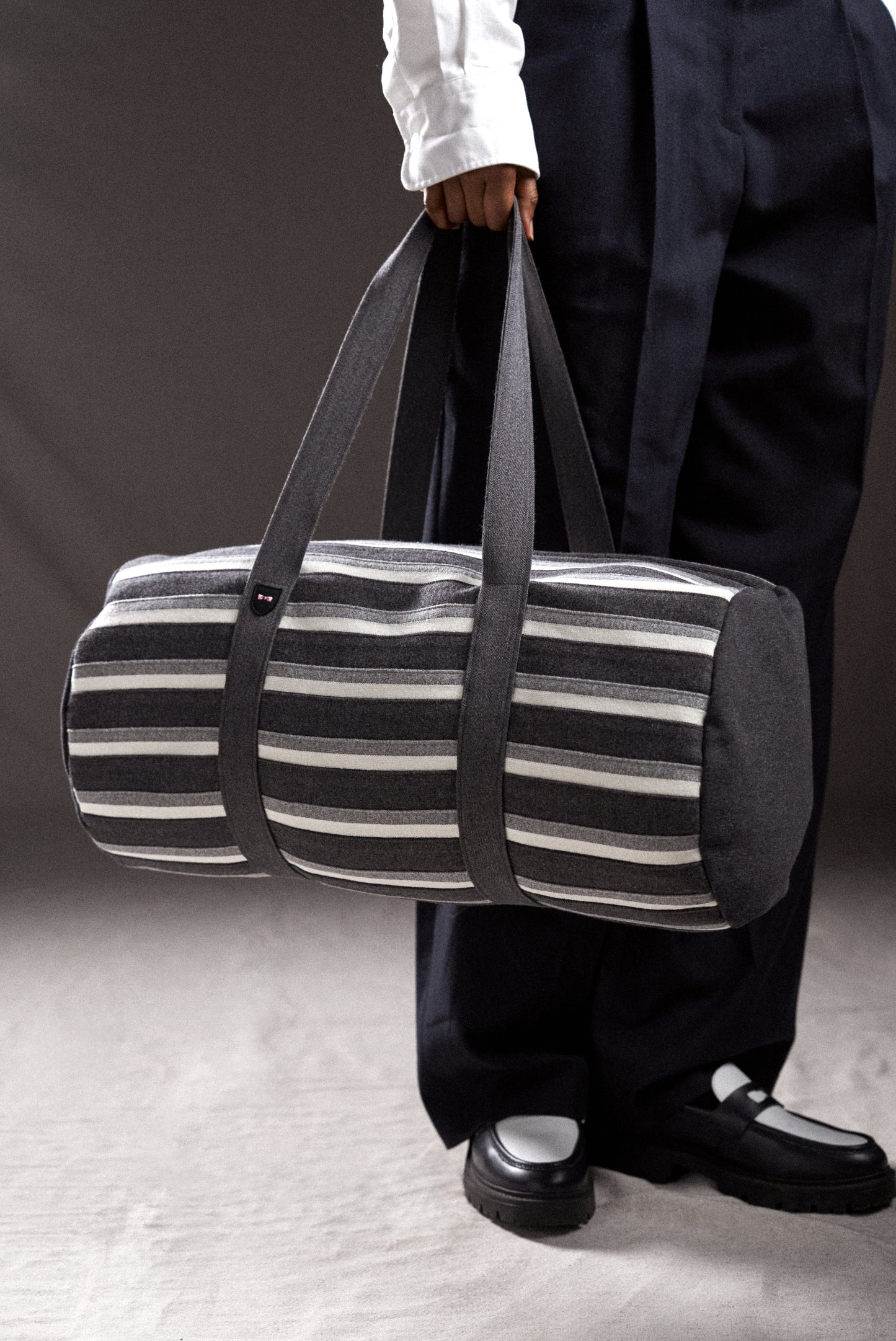 PAP'Atelier duffle bag in grey and white striped trims