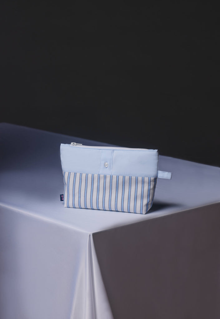 Pap'Atelier upcycled striped sky cotton patchwork pouch
