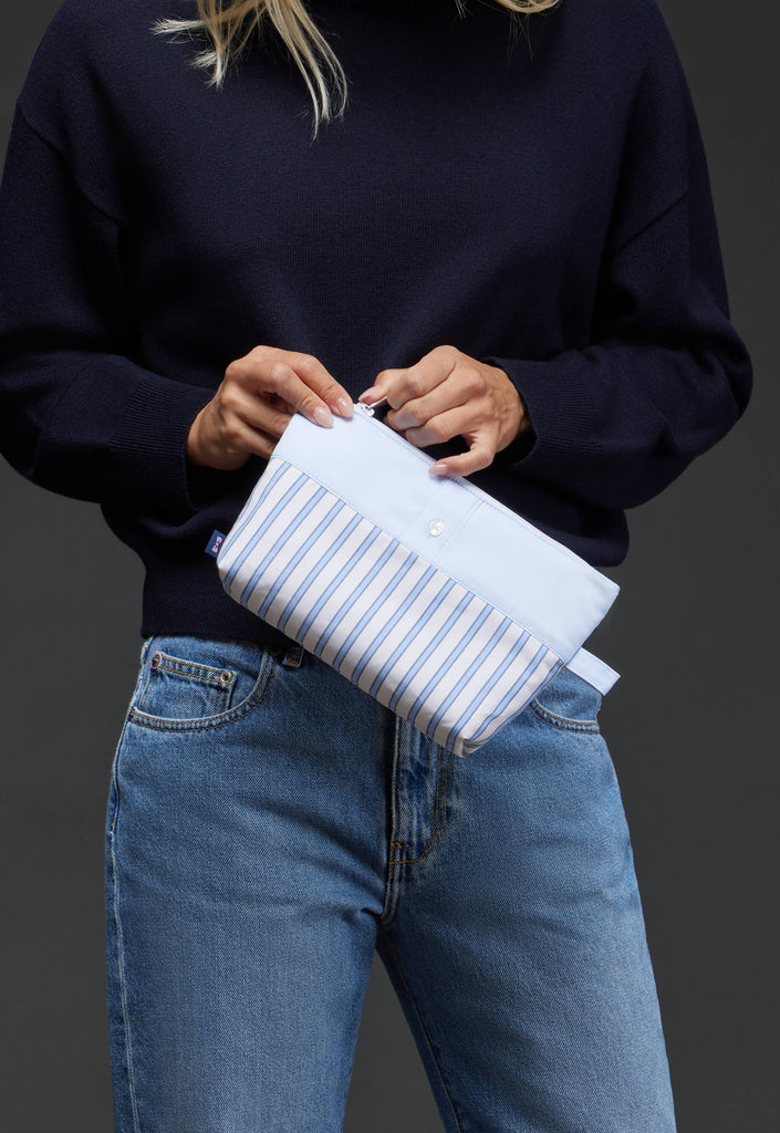 Pap'Atelier upcycled striped sky cotton patchwork pouch