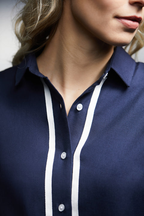 Navy cotton shirt with ecru braids upcycled Pap'Atelier - Image 2