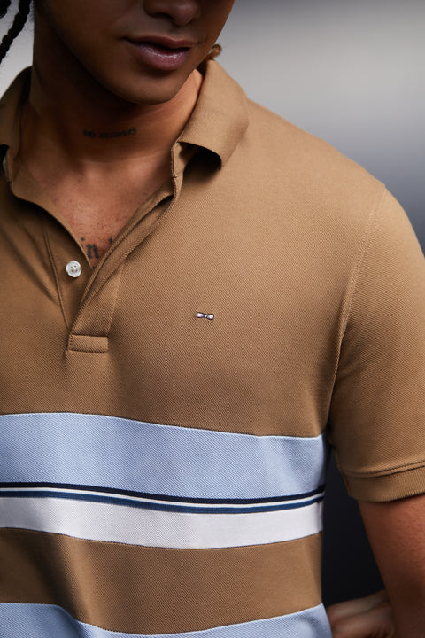 Camel cotton jersey with sky stripes cut and sewn upcycled Pap'Atelier - Image 2