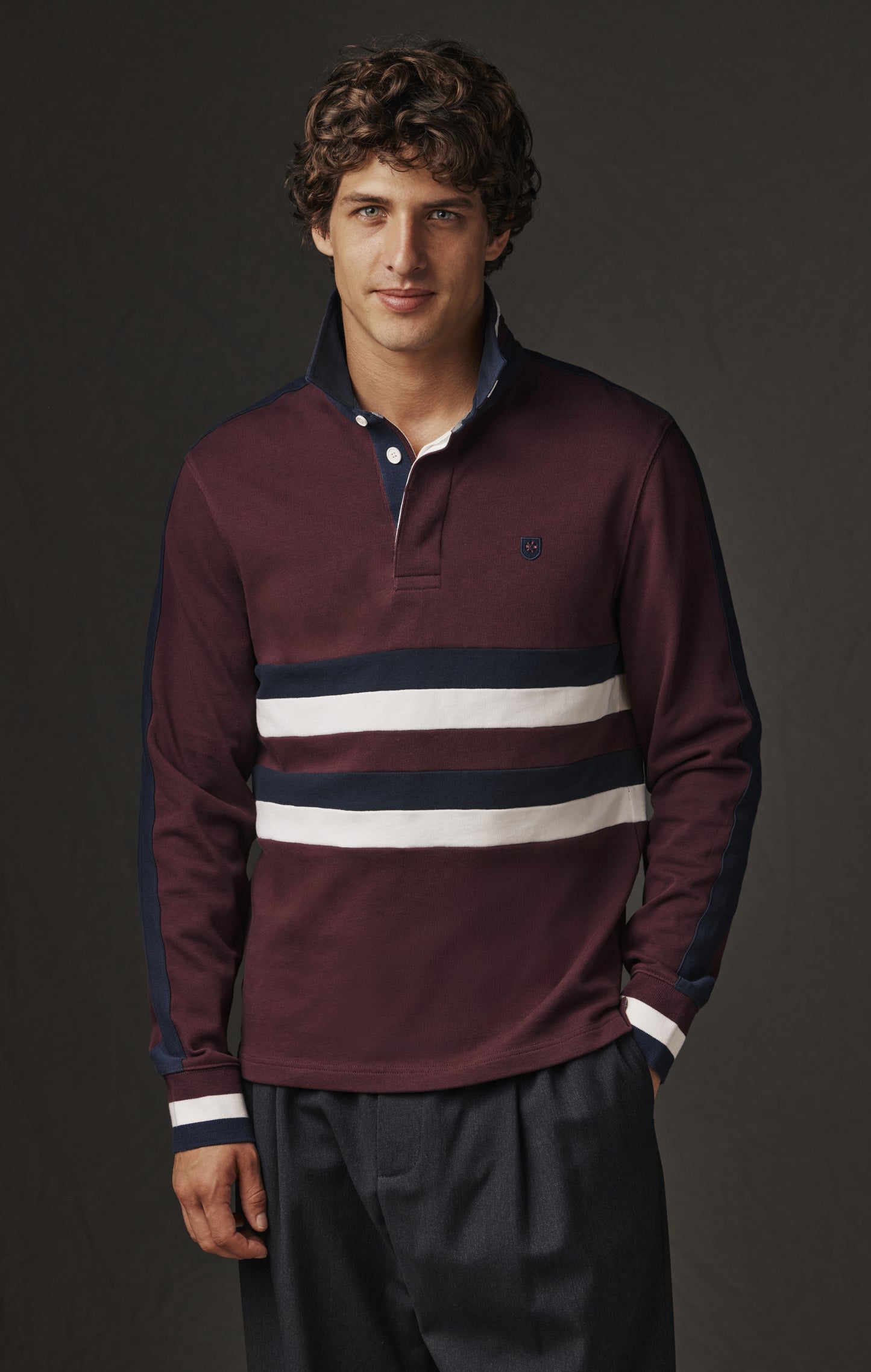 Maillot à manches longues en jersey bordeaux rayé upcyclé Pap'Atelier