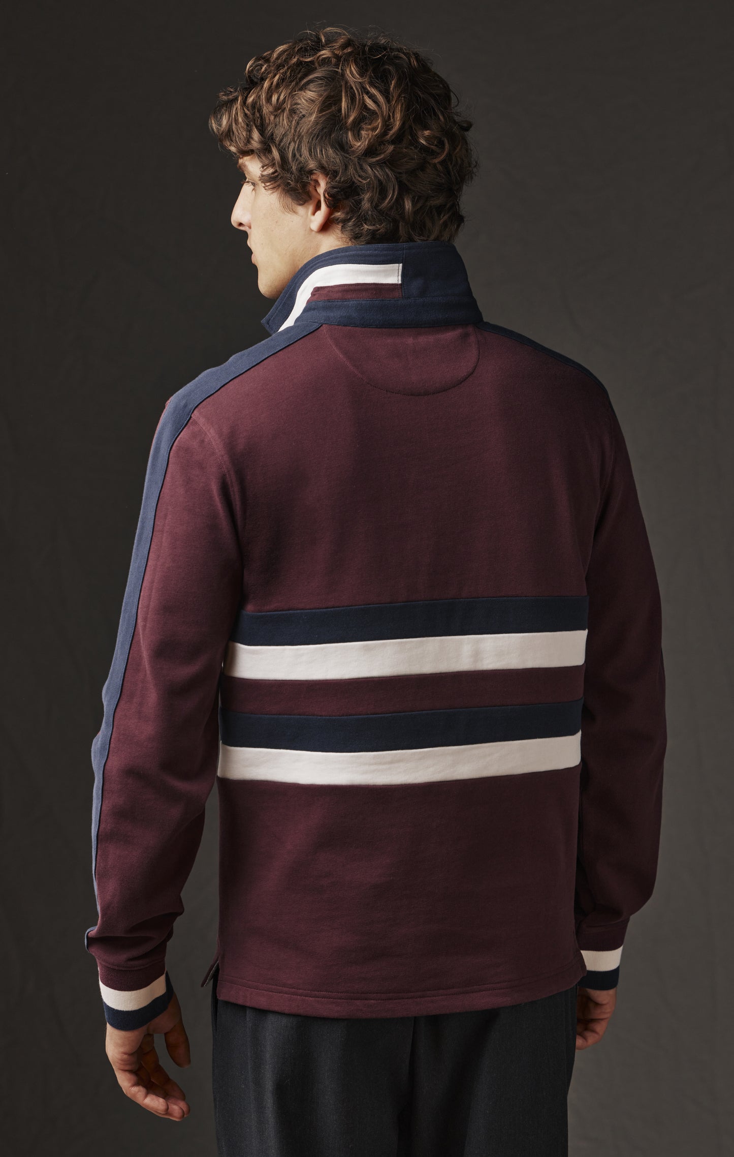 Maillot à manches longues en jersey bordeaux rayé upcyclé Pap'Atelier