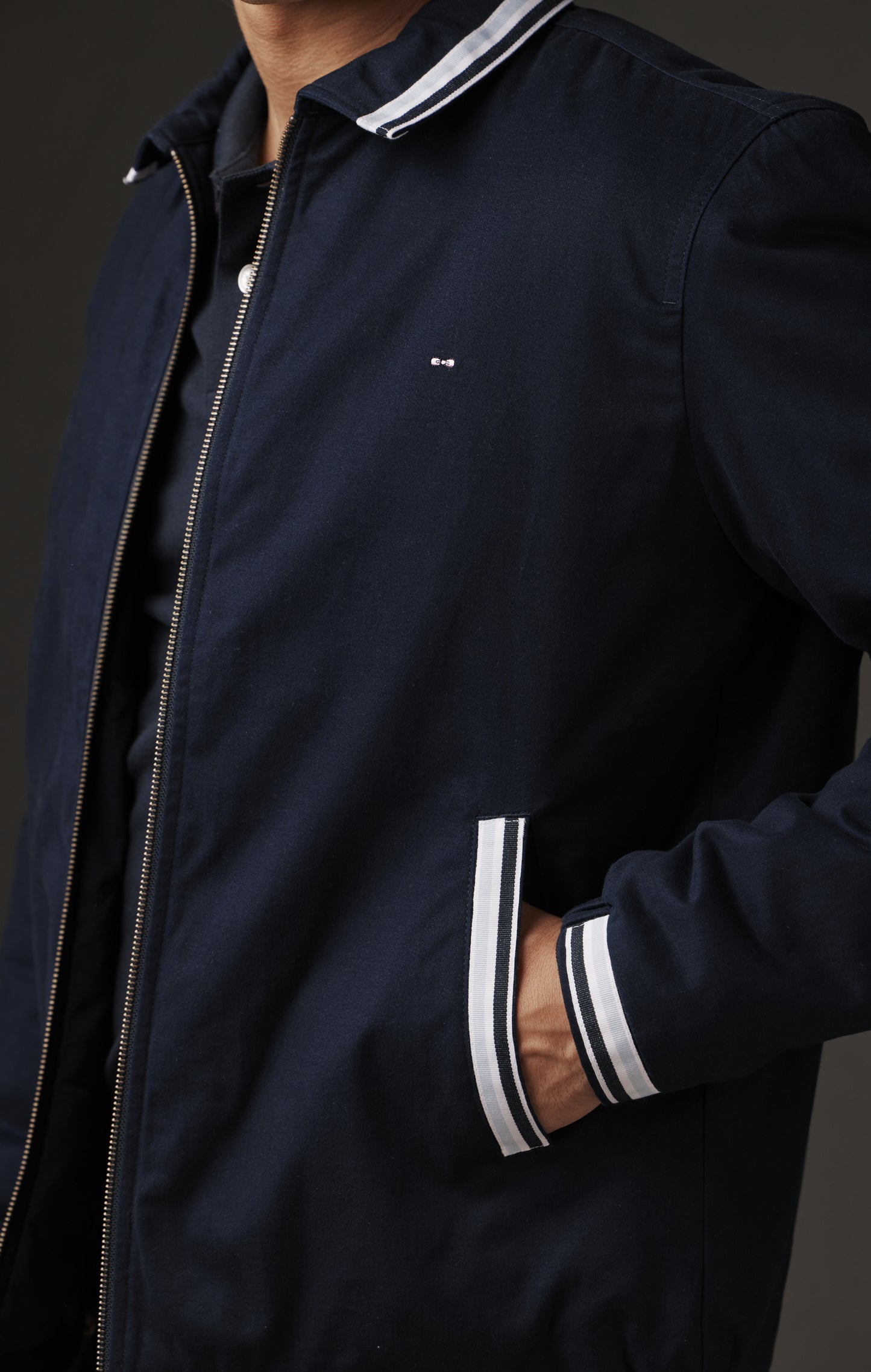 Blouson en coton marine à détails rayés upcyclé Pap'Atelier