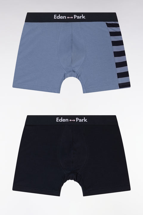 Lot de deux boxers en jersey de coton stretch marine et gris détails cerclés - Image 1