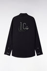 Chemise en coton pinpoint noire broderie dos coupe droite