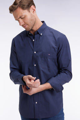 Chemise en popeline de coton à micro-motifs bleus coupe droite - Image 3