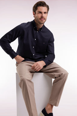 Navy piqué cotton straight-cut shirt - Image 3