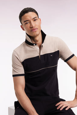 Polo bicolore manches courtes en piqué coton stretch noir coupe slim - Image 3