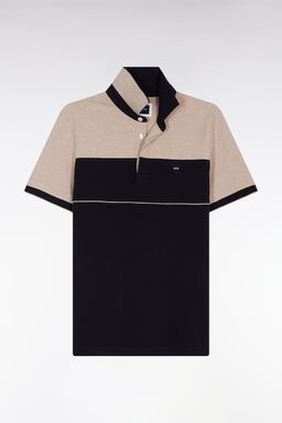Polo bicolore manches courtes en piqué coton stretch noir coupe slim - Image 2