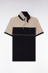 Polo bicolore manches courtes en piqué coton stretch noir coupe slim