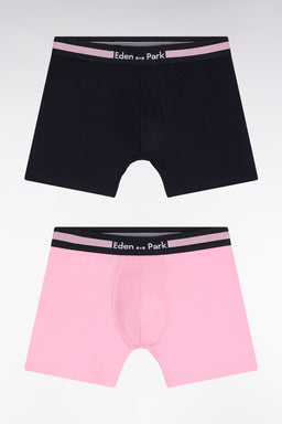Lot de deux boxers en jersey de coton stretch rose et marine - Image 1