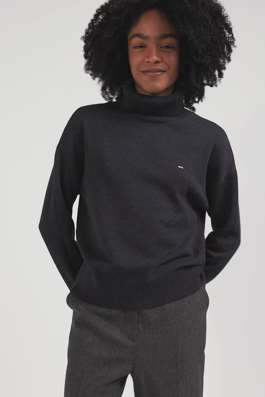 Relaxed mottled grey wool and cotton turtleneck jumper