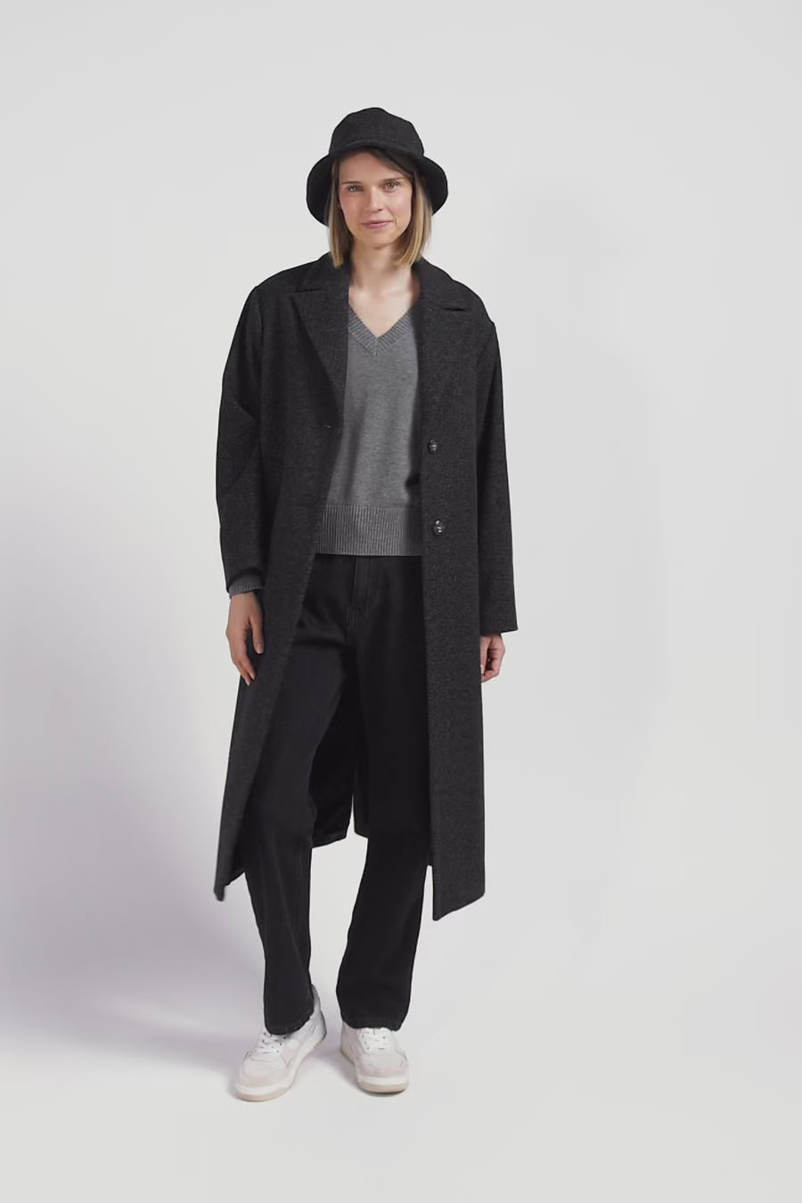 Regular anthracite grey wool blend coat