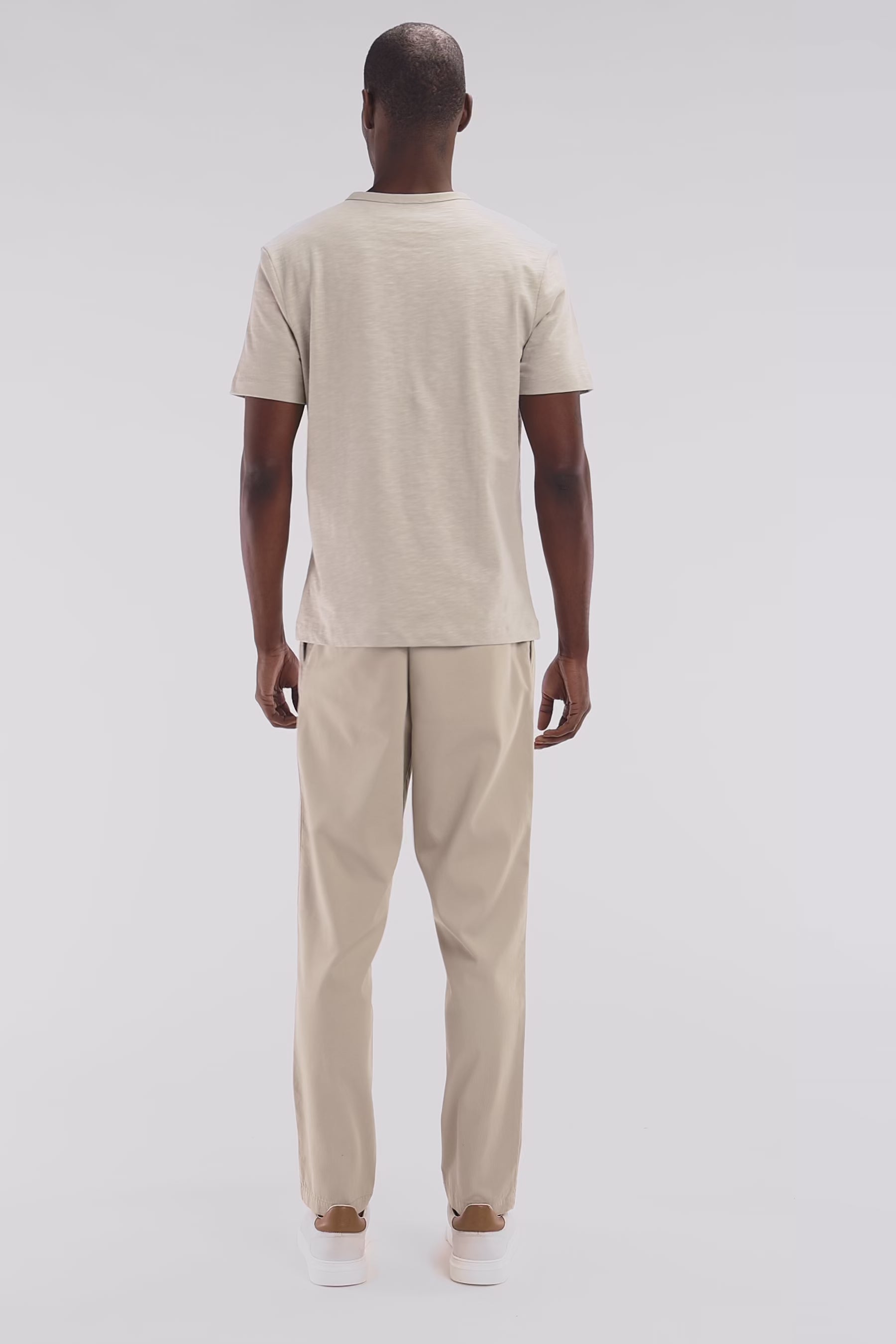 Pantalon à taille élastique en coton stretch coupe Modern beige