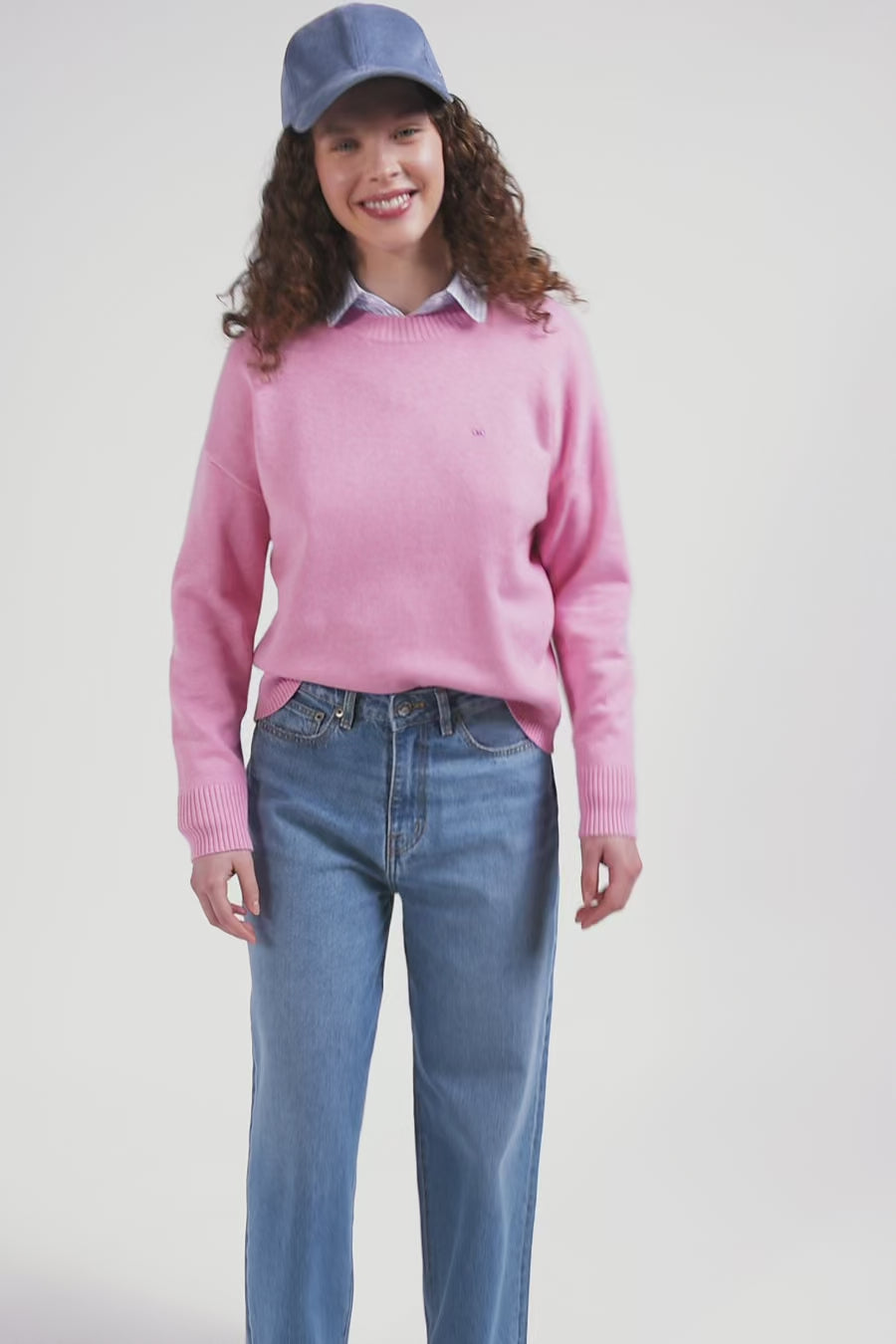 Relax pink wool and cotton crew neck jumper