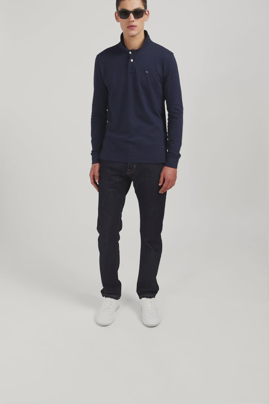 Navy blue cotton polo with contrasting neck