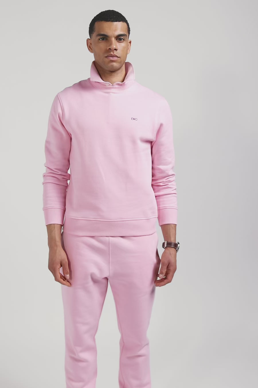 Regular pink brushed cotton fleece sweatshirt