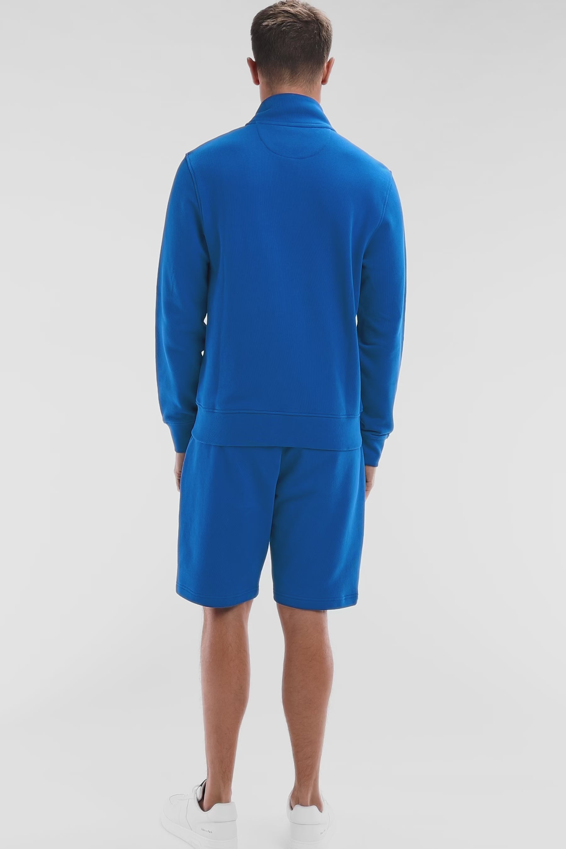 Sweatshirt zippé en coton bleu foncé coupe droite