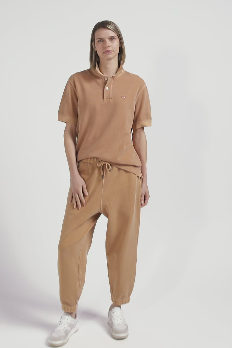 Polo manches courtes unisexe en piqué coton camel surteint coupe Oversized