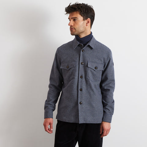 Blue overshirt with houndstooth motif - Image 1