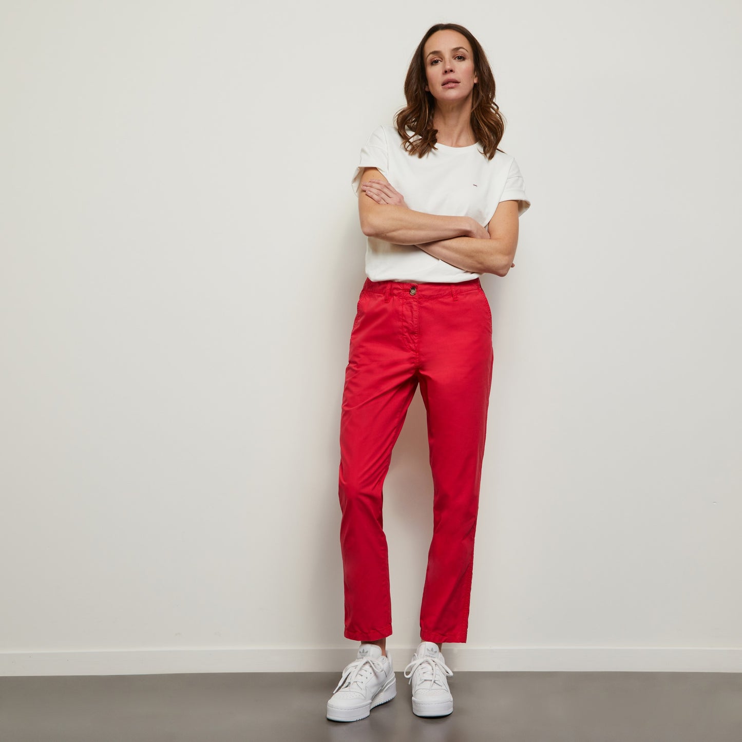 Pantalon rose en popeline de coton