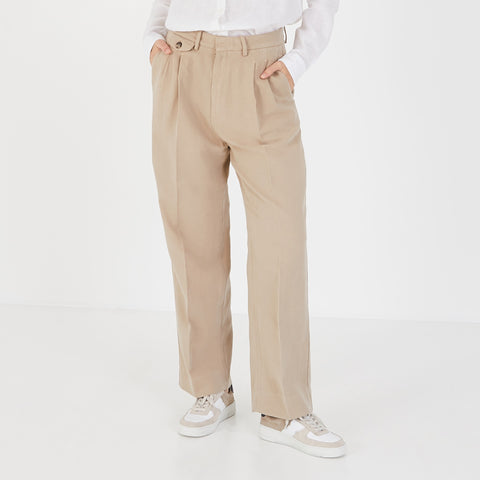 Pantalon à pinces beige - Image 1