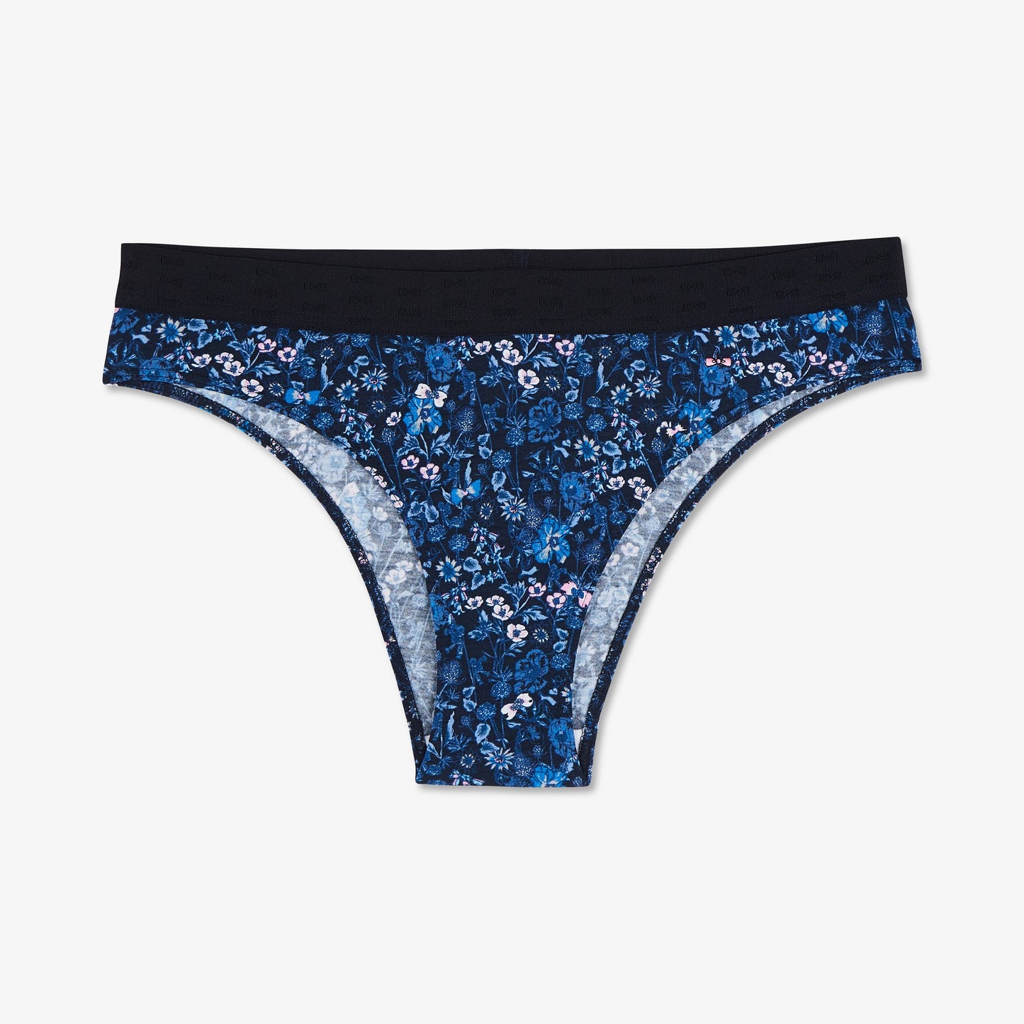 Floral print high-cut panties in dark blue
