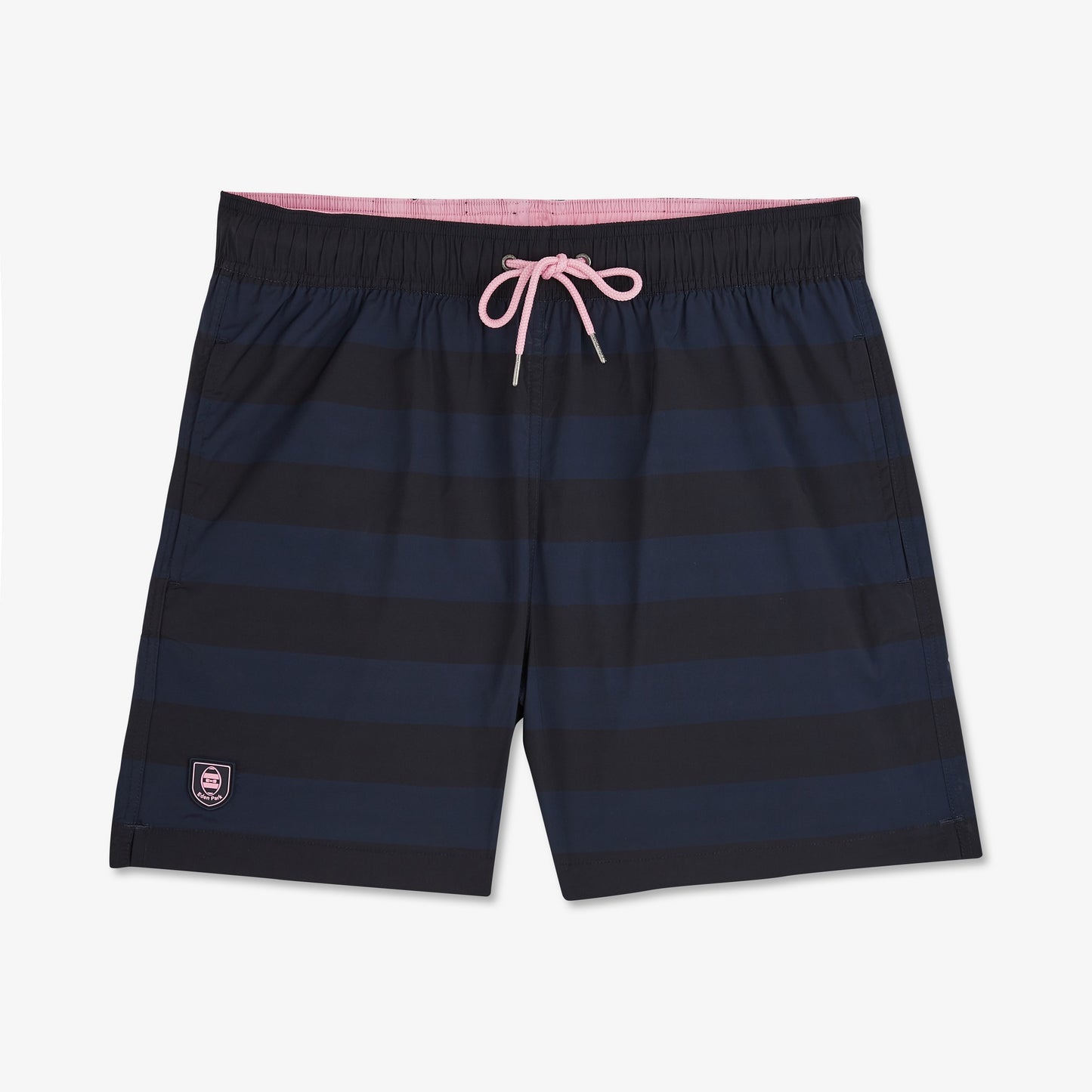 Navy blue striped swim shorts