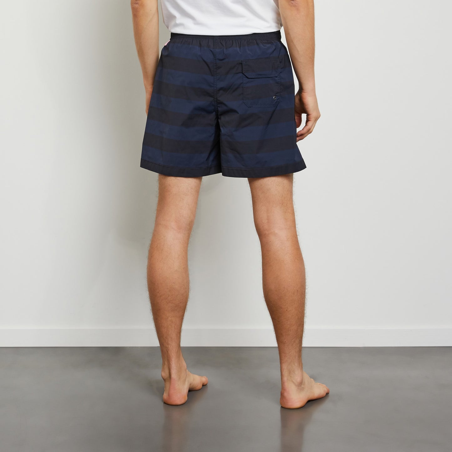 Navy blue striped swim shorts