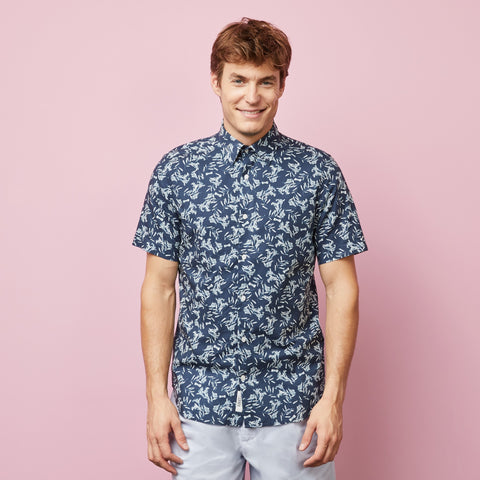 Navy blue cotton blouse with an exclusive floral print - Image 3