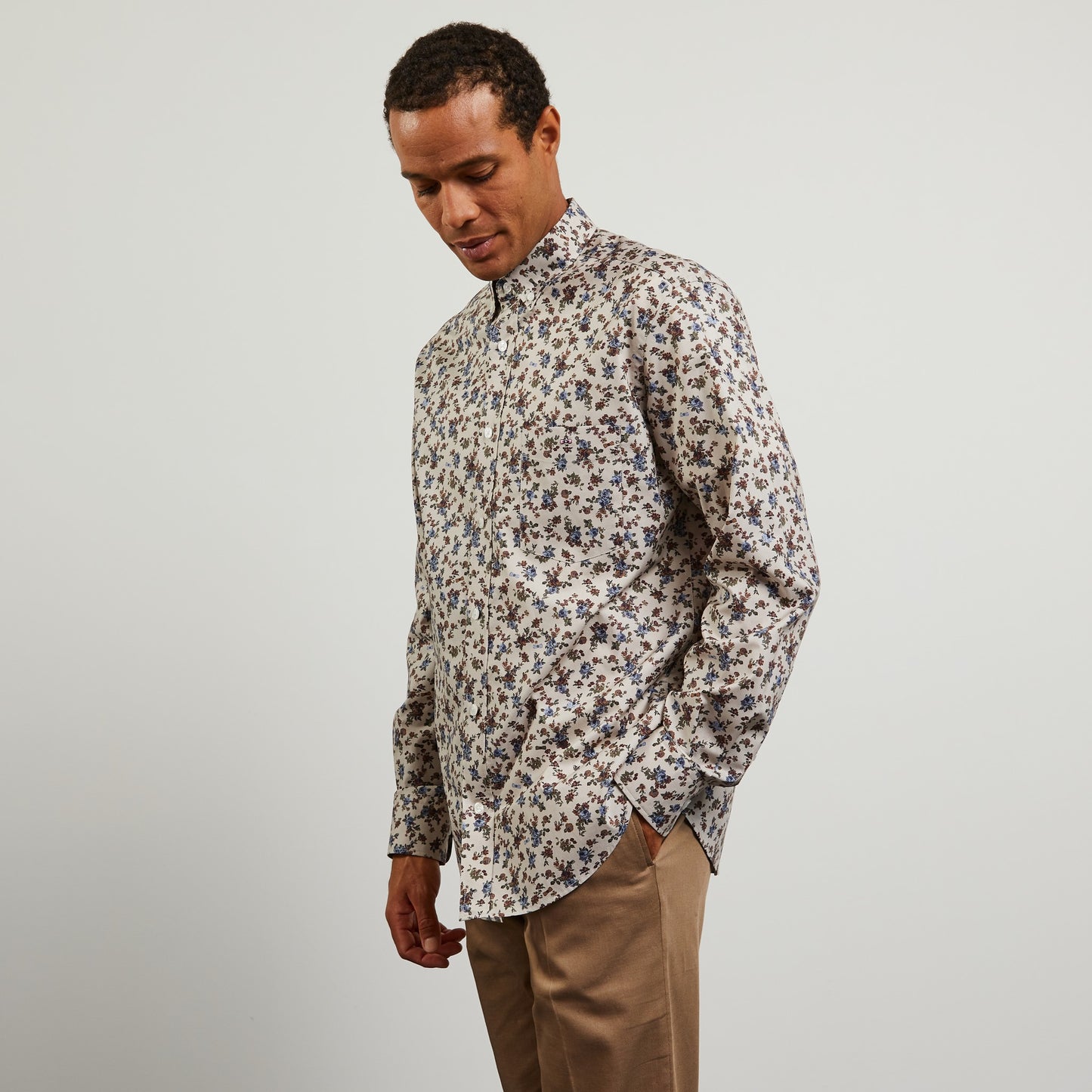 Chemise beige en coton Pima imprimé exclusif