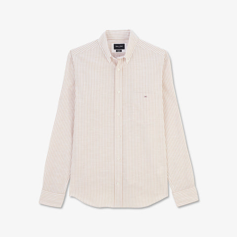 Chemise beige rayée en coton - Image 2