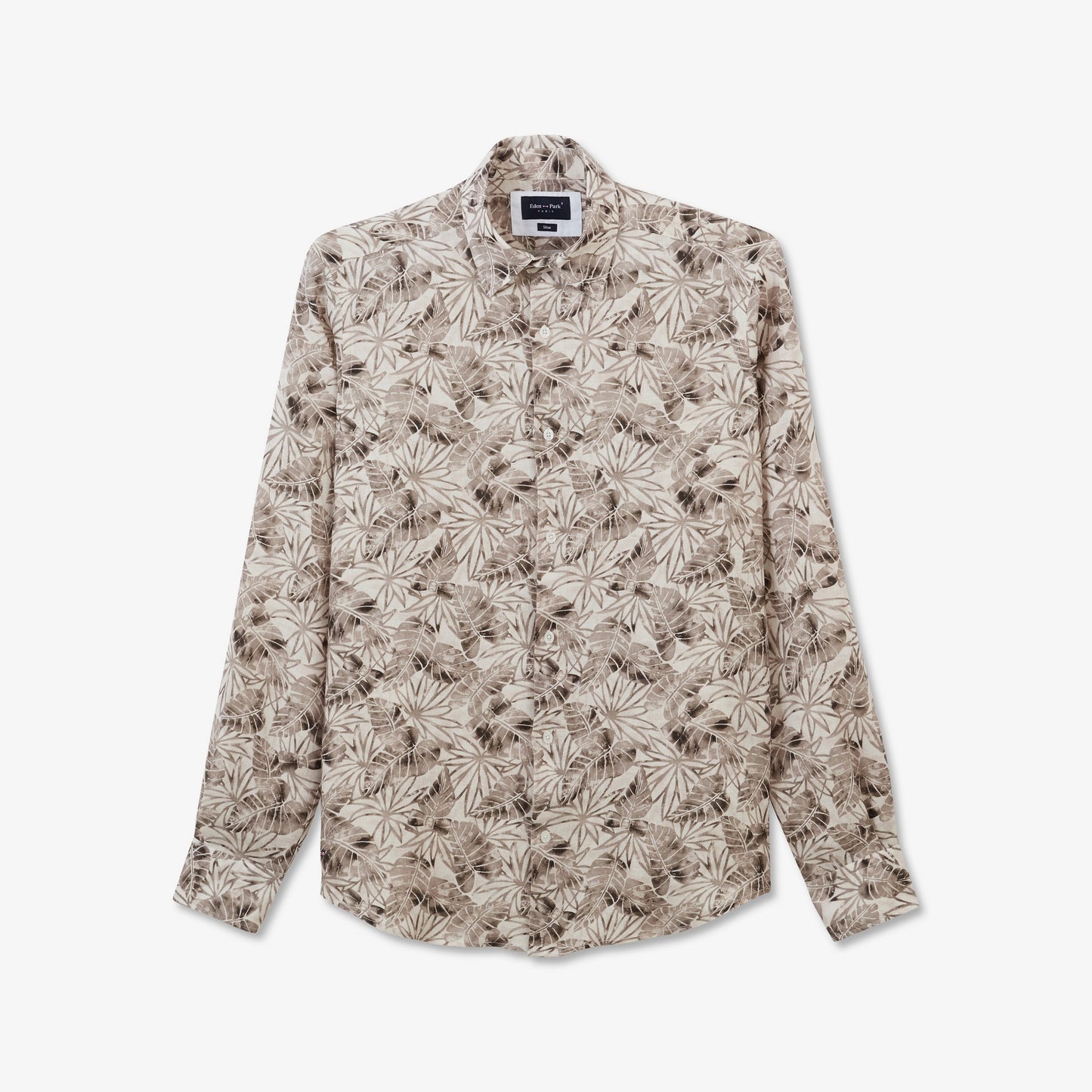 Chemise beige en lin à imprimé feuilles
