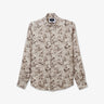 Chemise beige en lin à imprimé feuilles