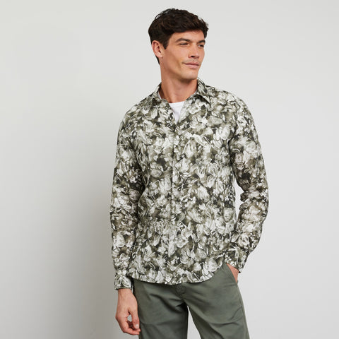 Chemise kaki en lin à imprimé fleuri - Image 3