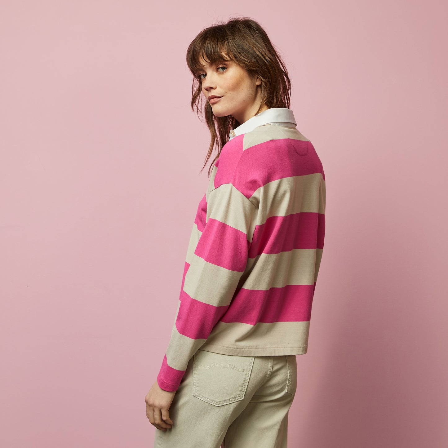 Long-sleeved rugby shirt with wide stripes