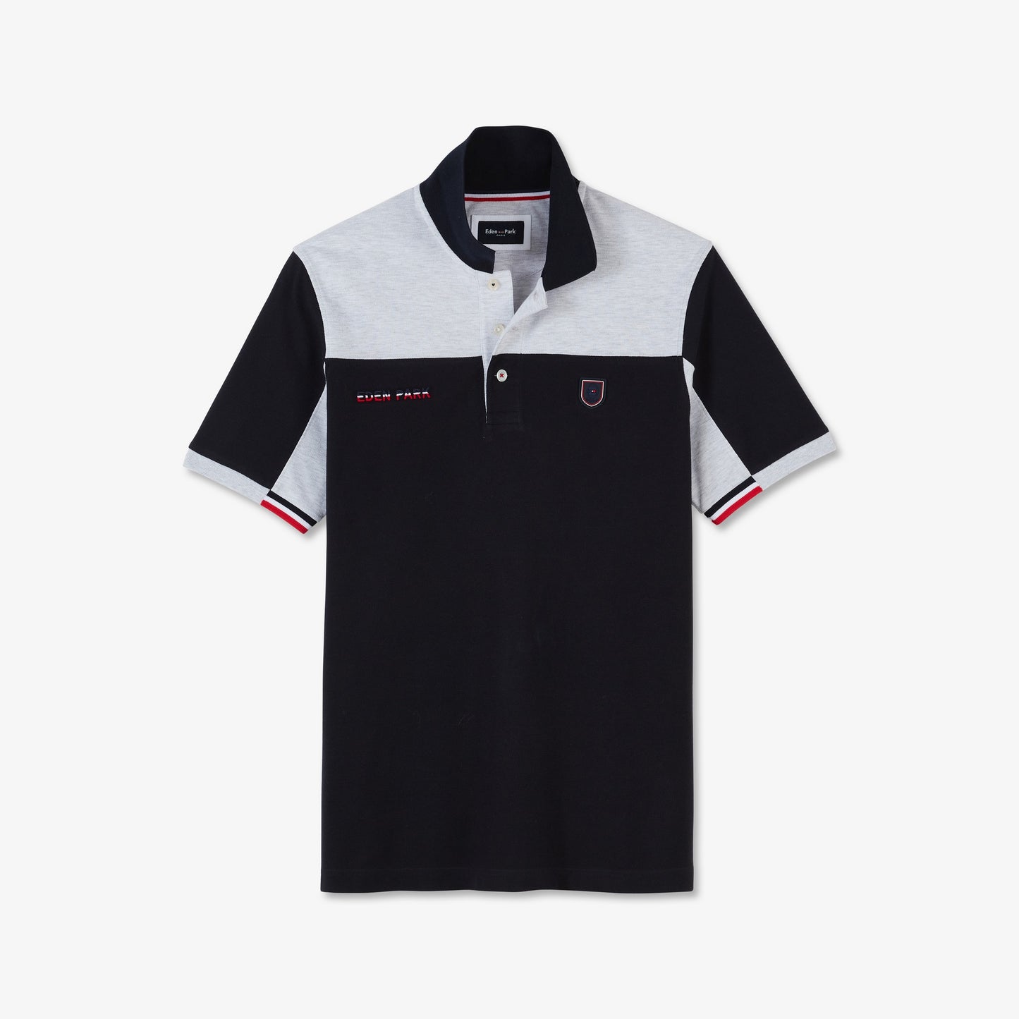 Grey colour-block polo in cotton pique