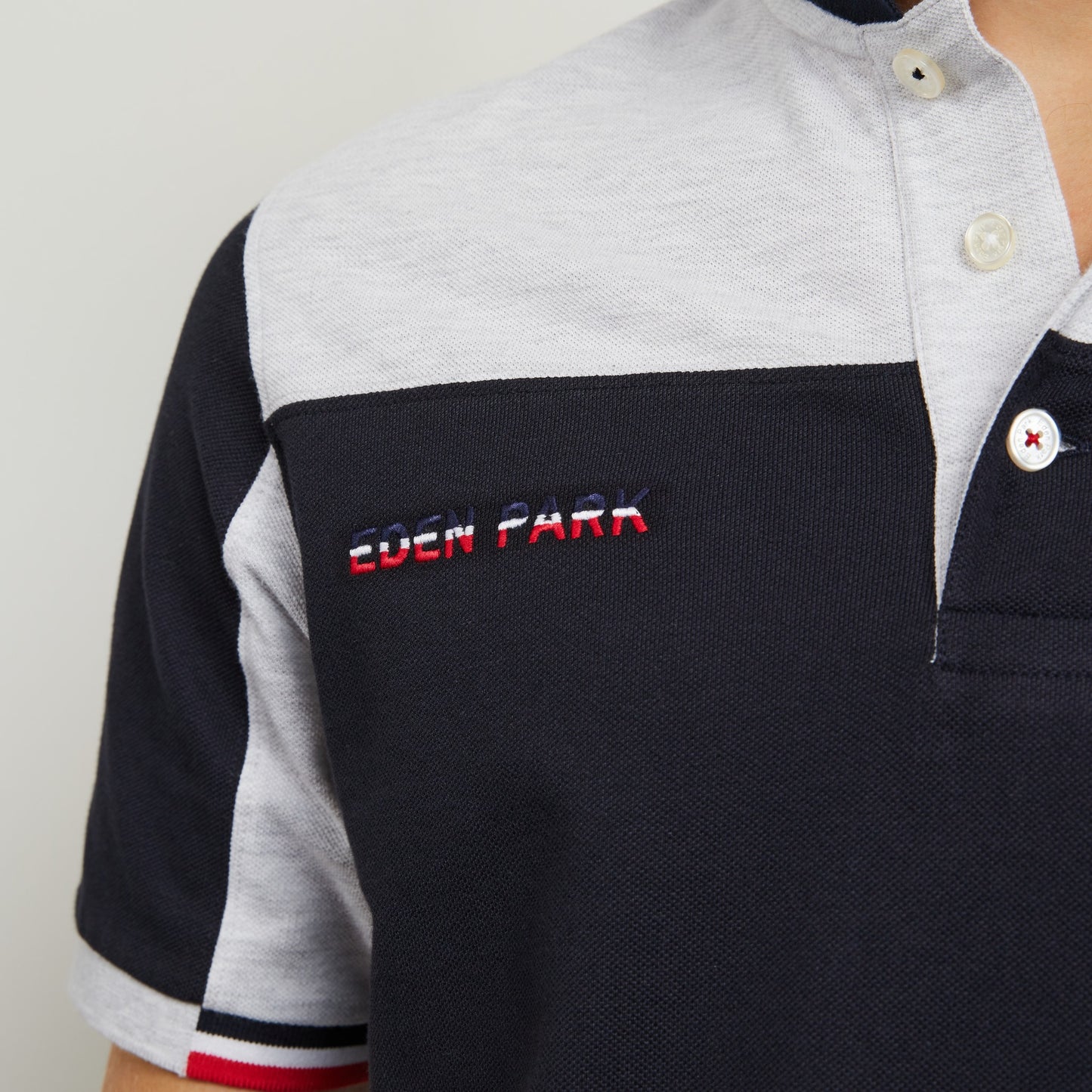 Grey colour-block polo in cotton pique