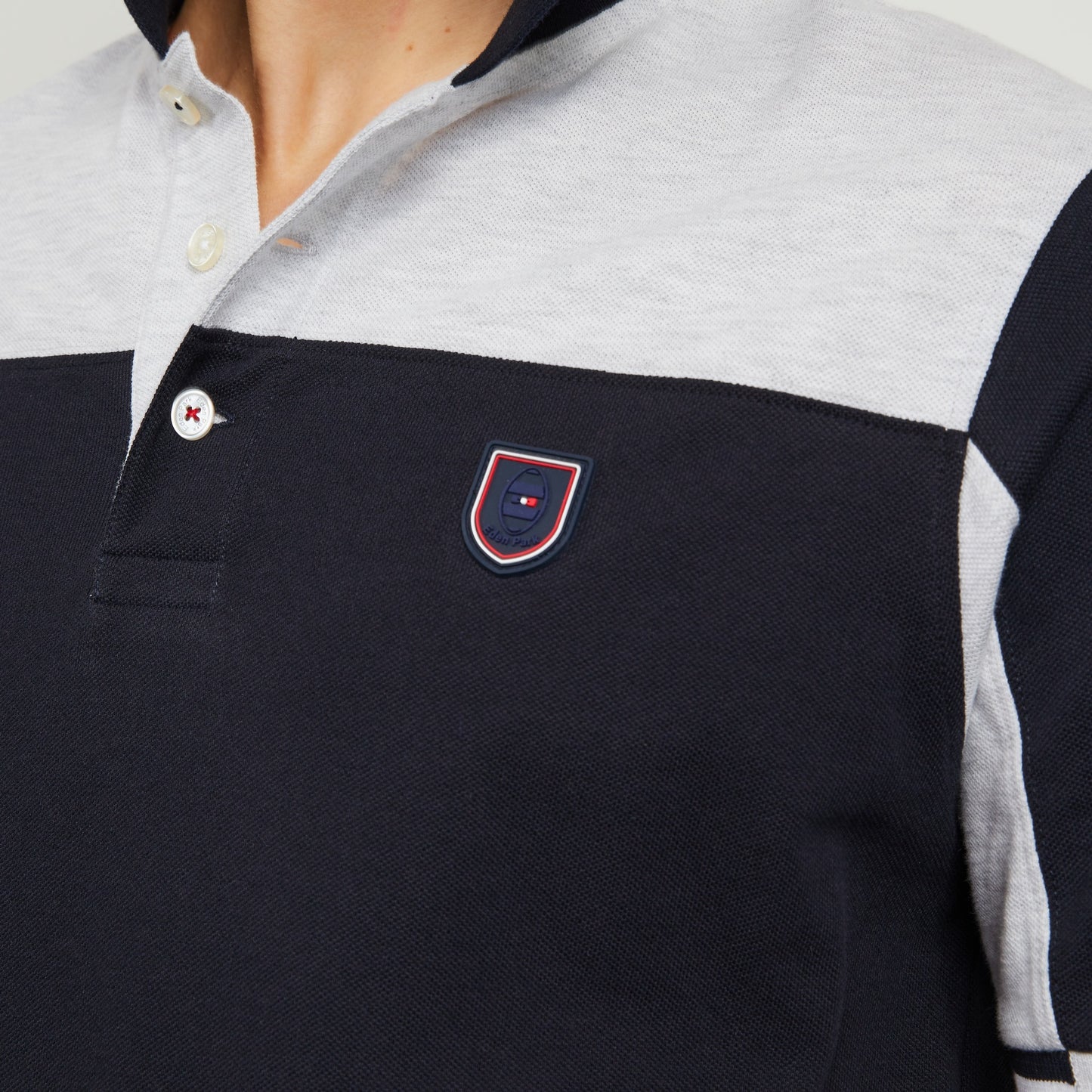 Grey colour-block polo in cotton pique