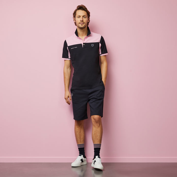 Pink colour-block polo in cotton pique